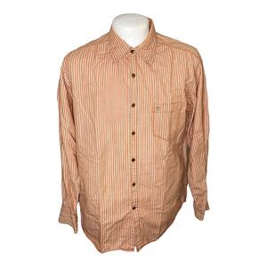 Men's Timberland Casual Dress Shirt Size Medium Orange Stripe Long sleeve (2238)